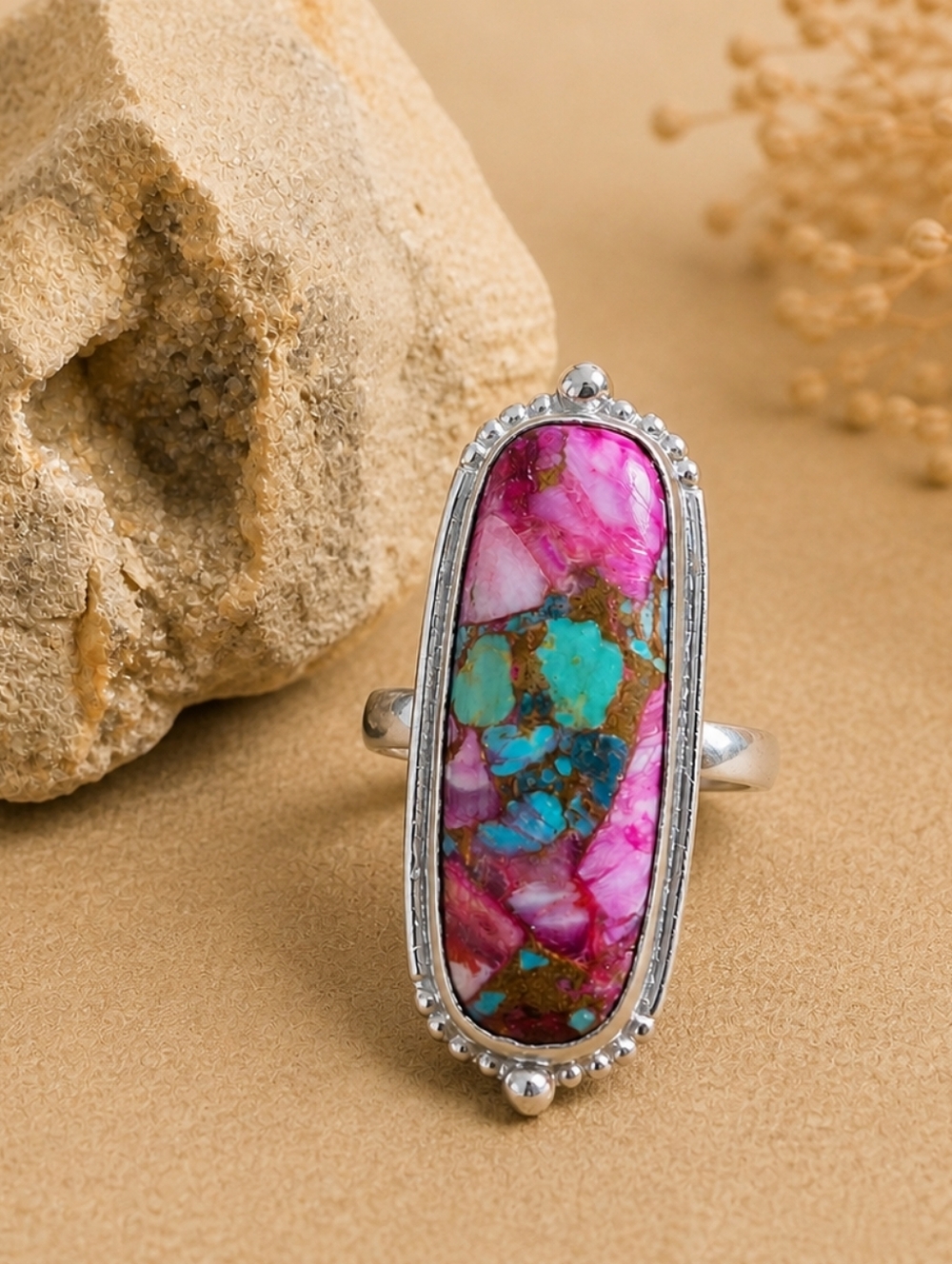 Pink Oyster Turquoise Ring Size 8